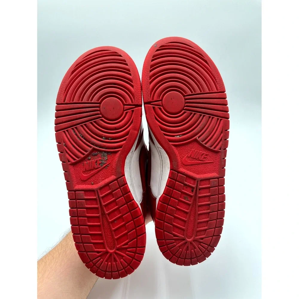 Nike Dunk Low‎ Youth 6.5 Shoes Summit White Red Leather Swoosh Lace Up Sneakers